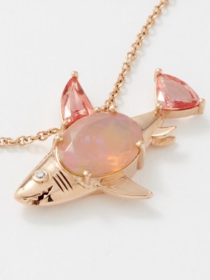 DANIELA VILLEGAS Baby Shark diamond, opal & 18kt gold necklace – women’s fine jewellery – pendants with pink sapphires and opals – luxury fish pendant necklaces – matchesfashion