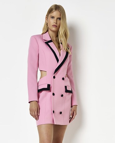 RIVER ISLAND PINK CUT OUT MINI BLAZER DRESS ~ cutout jacket style evening dresses ~ on-trend going out fashion - flipped