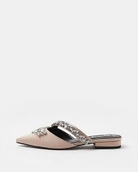 RIVER ISLAND PINK EMBELLISHED BACKLESS SHOES ~ luxe style pointed toe low heel mules