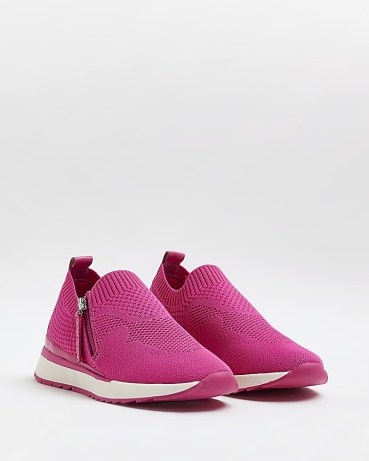 RIVER ISLAND PINK KNITTED RUNNER TRAINERS - flipped