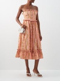 AGUA BY AGUA BENDITA Rosa ruffled floral-print cotton-poplin dress in pink / strapless ruffle trimmed dresses
