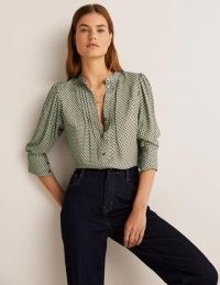 Boden Pleated Button Through Blouse Jadeite Green, Spot – vintage style polka dot blouses
