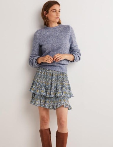 Boden Plisse Mini Skirt Ivory, Enchanting Twig / floral layered tier hem skirts / flared hemline