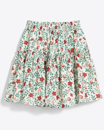 Draper James Pull on Mini Skirt in Strawberry Field ~ women’s cotton fruit print ruffle detail skirts