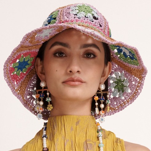 Lele Sadoughi RAINBOW CROCHET BUCKET HAT / women’s floral hats - flipped