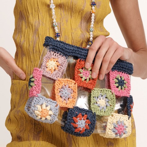 Lele Sadoughi RAINBOW TILED CROCHET POUCH / cute semi clear clutch bag / floral bags / PVC handbags - flipped
