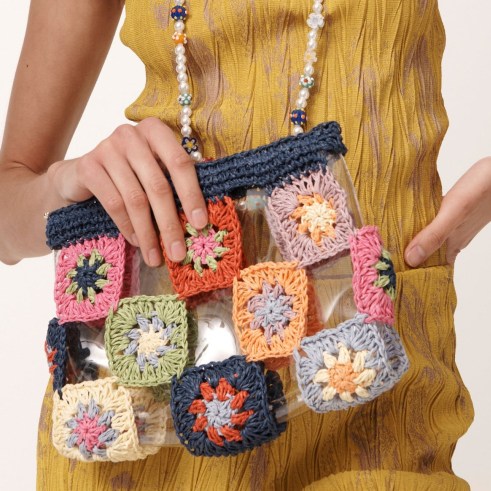 Lele Sadoughi RAINBOW TILED CROCHET POUCH / cute semi clear clutch bag / floral bags / PVC handbags