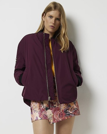 RIVER ISLAND RED BOMBER JACKET | casual zip front jackets | colours for autumn outerwear - flipped