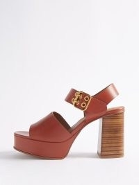 SEE BY CHLOÉ Lexy 100 leather plaftorm sandals in red / chunky 70s inspired stacked heel platforms / retro style buckled sandal / 1970s look block heels
