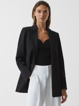 REISS JESSE SINGLE BREASTED BOYFRIEND BLAZER BLACK ~ women’s chic wardrobe essentials ~ womens smart jackets with lightly padded shoulders - flipped