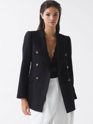 REISS LAURA DOUBLE BREASTED TWILL BLAZER BLACK ~ women’s chic tailored blazers - flipped