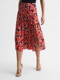 REISS KOLBIE PRINTED SLIP SKIRT CORAL / feminine floral highsplit hem skirts