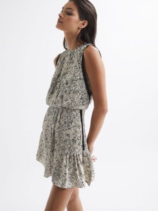 REISS CHARLOTTE FLORAL FLIPPY DRESS CREAM ~ sleeveless tiered hem mini dresses
