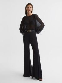 REISS GABI FLUID FLARE TROUSERS BLACK ~ women’s flared evening pants ~ classic occasion glamour