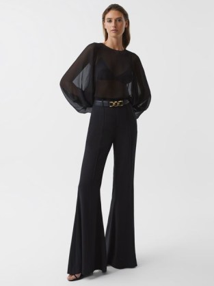 REISS GABI FLUID FLARE TROUSERS BLACK ~ women’s flared evening pants ~ classic occasion glamour - flipped