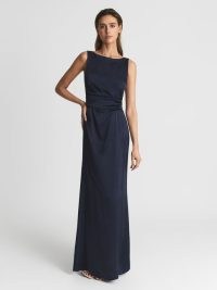 REISS MIA DRAPE FRONT MAXI DRESS NAVY ~ evening elegance ~ sophisticated occasion dresses ~ sleeveless event gowns ~ long length occasionwear