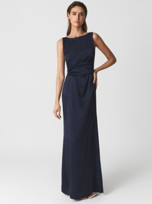 REISS MIA DRAPE FRONT MAXI DRESS NAVY ~ evening elegance ~ sophisticated occasion dresses ~ sleeveless event gowns ~ long length occasionwear - flipped