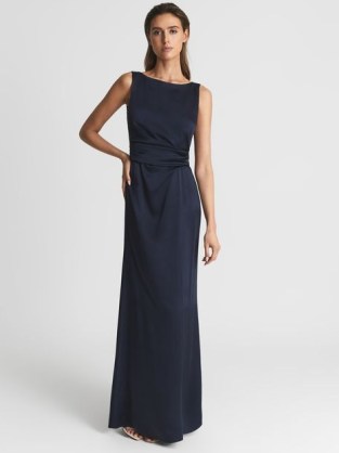 REISS MIA DRAPE FRONT MAXI DRESS NAVY ~ evening elegance ~ sophisticated occasion dresses ~ sleeveless event gowns ~ long length occasionwear