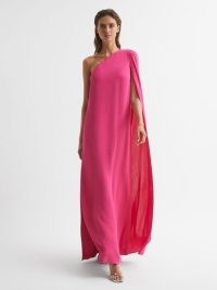 REISS NINA CAPE ONE SHOULDER MAXI DRESS in PINK ~ striking event look ~ long length asymmetric occasion dresses ~ sophisticated glamour