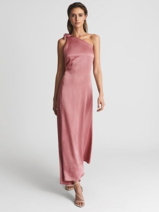 REISS DELPHINE ONE SHOULDER ASYMMETRIC MAXI DRESS PINK ~ sophisticated event dresses ~ asymmetrical occasionwear ~ evening fashion with understated glamour ~ women’s fluid fabric occasion clothes