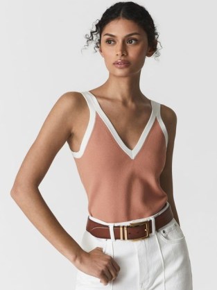 REISS OLIVIA COLOURBLOCK VEST PINK ~ women’s chic knitted colour block vests ~ womens stylish tanks ~ womens on- trend tank tops - flipped