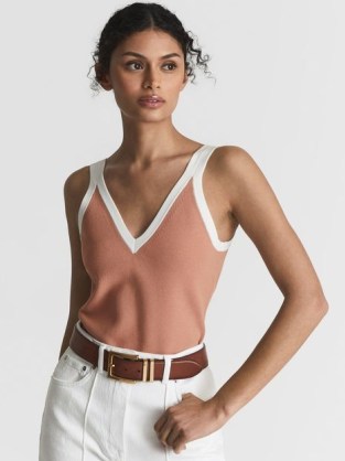 REISS OLIVIA COLOURBLOCK VEST PINK ~ women’s chic knitted colour block vests ~ womens stylish tanks ~ womens on- trend tank tops
