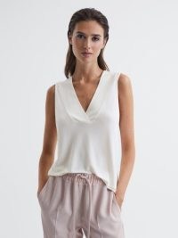REISS TAYLOR V-NECK SHELL BLOUSE ~ sleeveless vest style blouses ~ women’s chic wardrove essentials ~ soft jersey tank tops