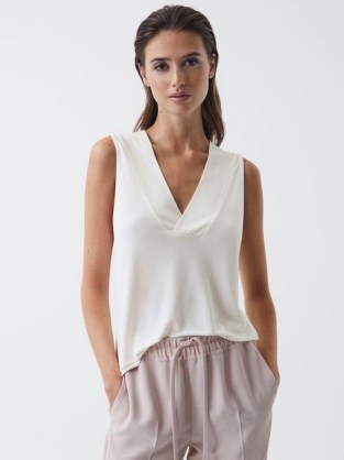 REISS TAYLOR V-NECK SHELL BLOUSE ~ sleeveless vest style blouses ~ women’s chic wardrove essentials ~ soft jersey tank tops - flipped