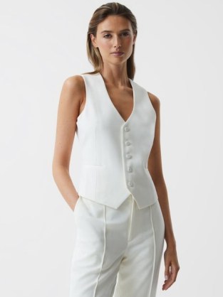 REISS TAITE TUXEDO WAISTCOAT WHITE ~ women’s chic waistcoats ~ womens 70s inspired fashion - flipped