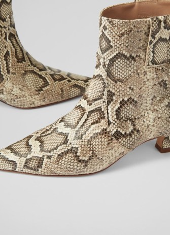 L.K. BENNETT Rowan Natural Snake-Effect Leather Western Style Ankle Boots / women’s pointed toe kitten heel booties / womens reptile print footwear - flipped