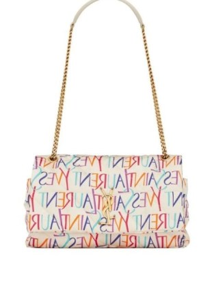 Saint Laurent logo-print leather bag in white / designer chain link shoulder strap bags / farfetch handbags - flipped