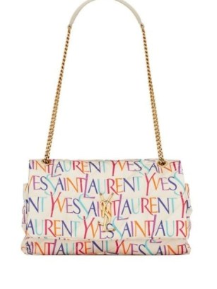 Saint Laurent logo-print leather bag in white / designer chain link shoulder strap bags / farfetch handbags