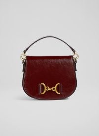 L.K. Bennett Sandra Red Crinkle Patent Leather Snaffle-Detail Bag | horsebit detail shoulder bags | chic top handle handbag | classic colours for autumn handbags