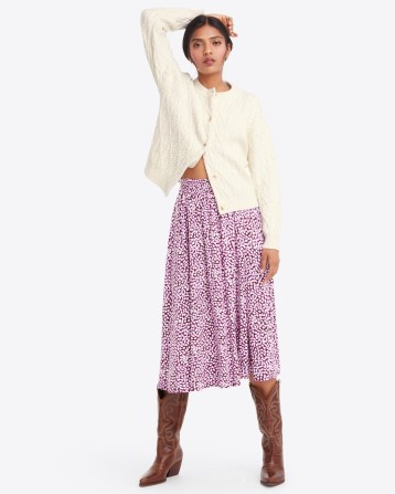 Draper James Side Slit Skirt in Square Dot in Burgundy ~ printed split hem skirts