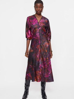 JIGSAW X ELLEN MAE WILLIAMS Silk Paint Drops Midi Dress – printed fluid fabric dresses