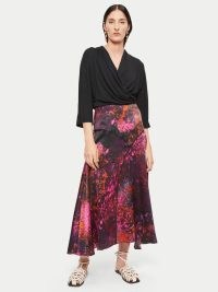 JIGSAW X ELLEN MAE WILLIAMS Silk Paint Drops Midi Skirt – asymmetric printed fluid fabric skirts
