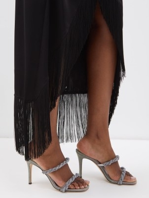 SERENA UZIYEL Roxana 90 braided-strap leather mules in silver ~ luxe evenin g mule sandals ~ glamorous stiletto heel occasion shoes ~ MATCHESFASHION ~ square toe - flipped