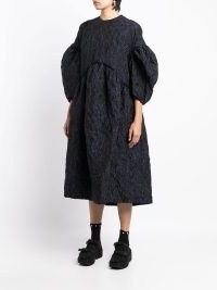 Simone Rocha floral-lace oversize dress in navy blue – voluminous puff sleeved dresses – romantic style fashion – romance inspired clothing – farfetch
