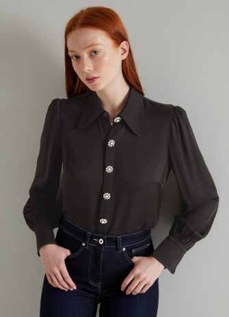 L.K. Bennett Sonya Black Crepe Crystal Button Blouse | luxe retro blouses | women’s 70s vintage inspired fashion | womens 1970s style clothes - flipped