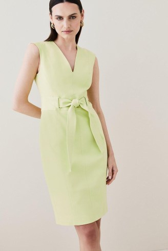 KAREN MILLEN Lime Structured Eyelet Waist Belted Pencil Dress in Lime ~ light green sleeveless tie detail dresses