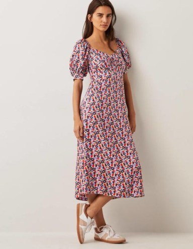 Boden Sweetheart Midi Tea Dress Multi, Tulip Cluster / short puff sleeved floral dresses - flipped