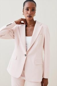 KAREN MILLEN Tailored Stretch Single Breasted Blazer in Blush ~ women’s pale pink jackets ~ womens chic blazers