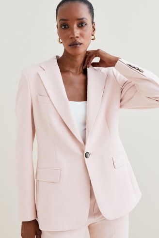 KAREN MILLEN Tailored Stretch Single Breasted Blazer in Blush ~ women’s pale pink jackets ~ womens chic blazers - flipped