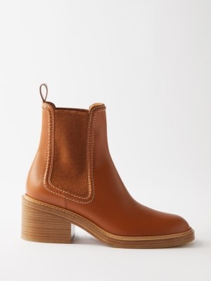 CHLOÉ Mallo 50 leather Chelsea boots in Tan ~ brown block heel back tab pull on boots ~ women’s autumn and winter footwear - flipped