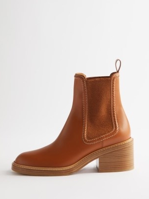 CHLOÉ Mallo 50 leather Chelsea boots in Tan ~ brown block heel back tab pull on boots ~ women’s autumn and winter footwear