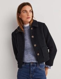 Boden Textured Cropped Wool Jacket ~ women’s dark blue bouclé crop hem jackets ~ womens smart weekend outerwear
