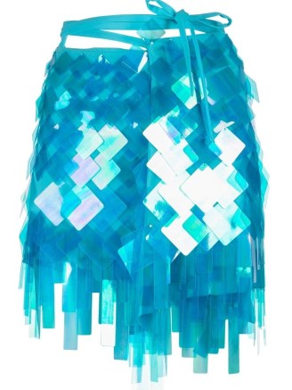 The Attico Aurelie embellished mini skirt in turquoise blue-green / shimmering tie waist evening skirts / asymmetric party fashion / farfetch - flipped