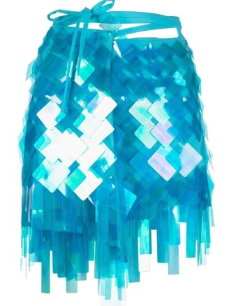The Attico Aurelie embellished mini skirt in turquoise blue-green / shimmering tie waist evening skirts / asymmetric party fashion / farfetch