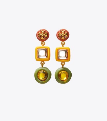 Tory Burch ROXANNE CRYSTAL SMALL DOUBLE-DROP EARRING – statement drops with faceted crystals