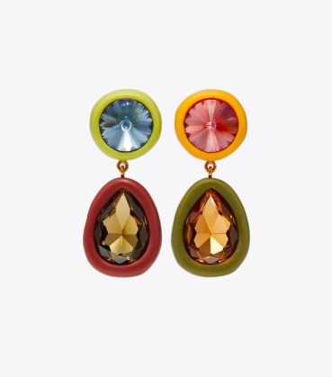 Tory Burch ROXANNE CRYSTAL DOUBLE-DROP EARRING – statement jewellery with coloured crystals – women’s designer jewellery – multicoloured earrings - flipped